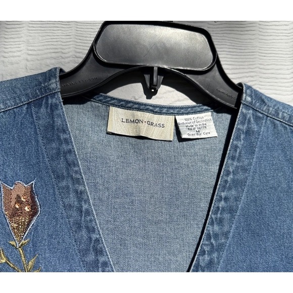 VTG Cottagecore Floral Vest Beaded Embroidered Grandmacore Fall Lemon Grass Sz M - Picture 4 of 8